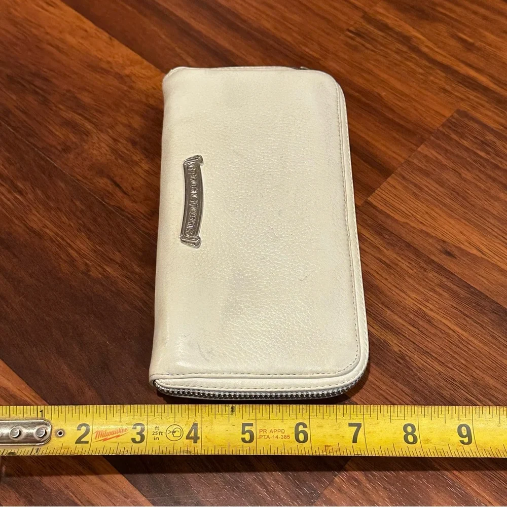 Chrome Hearts Fillingly Cross Leather Long Wallet White Silver Hardware OOAK